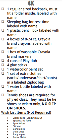 4K Supply List